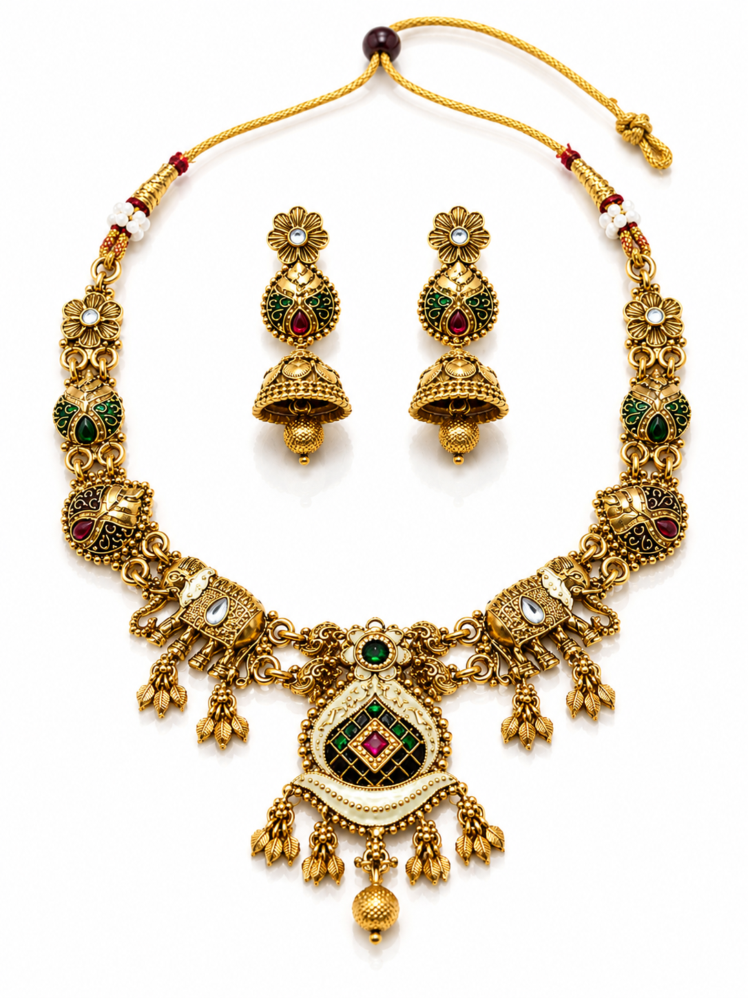 Royal Elephant Motif Kundan Necklace & Jhumka Set