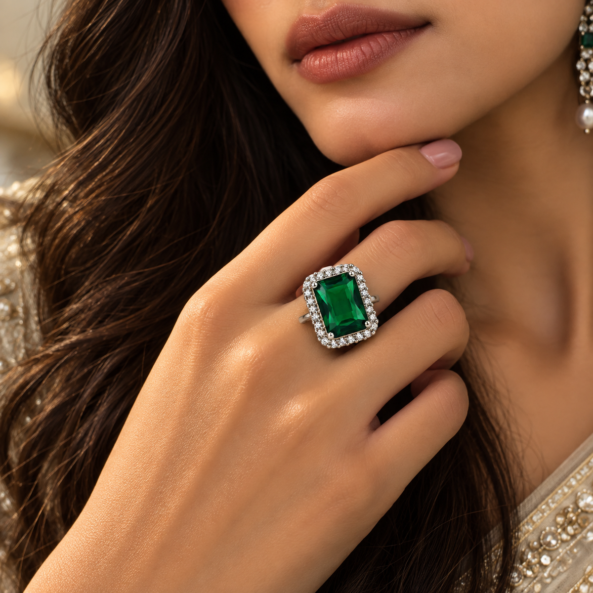 Premium Green Gemstone Statement Ring