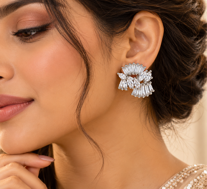 Crystal Geometric Bow Statement Earrings