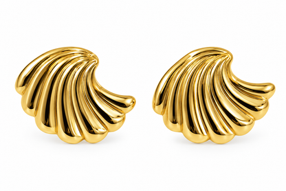 Gold-Toned Ribbed Fan Stud Earrings