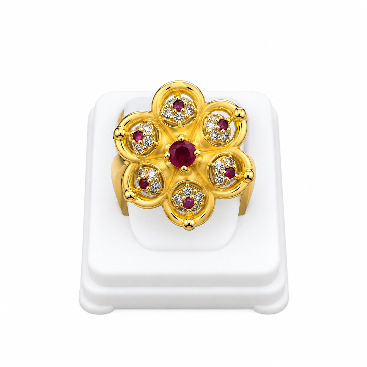 Ruby Floral Gold-Toned Statement Ring