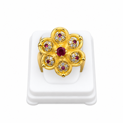 Ruby Floral Gold-Toned Statement Ring