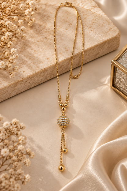 Gold-Toned Rhinestone Ball Pendant Necklace
