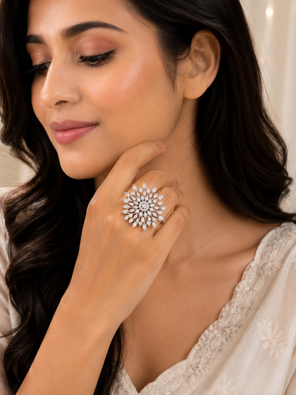 Elegant Crystal Sunburst Statement Ring