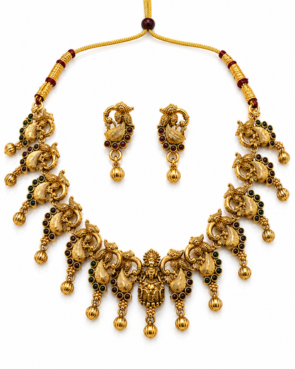 Antique Peacock Motif Necklace & Earring Set