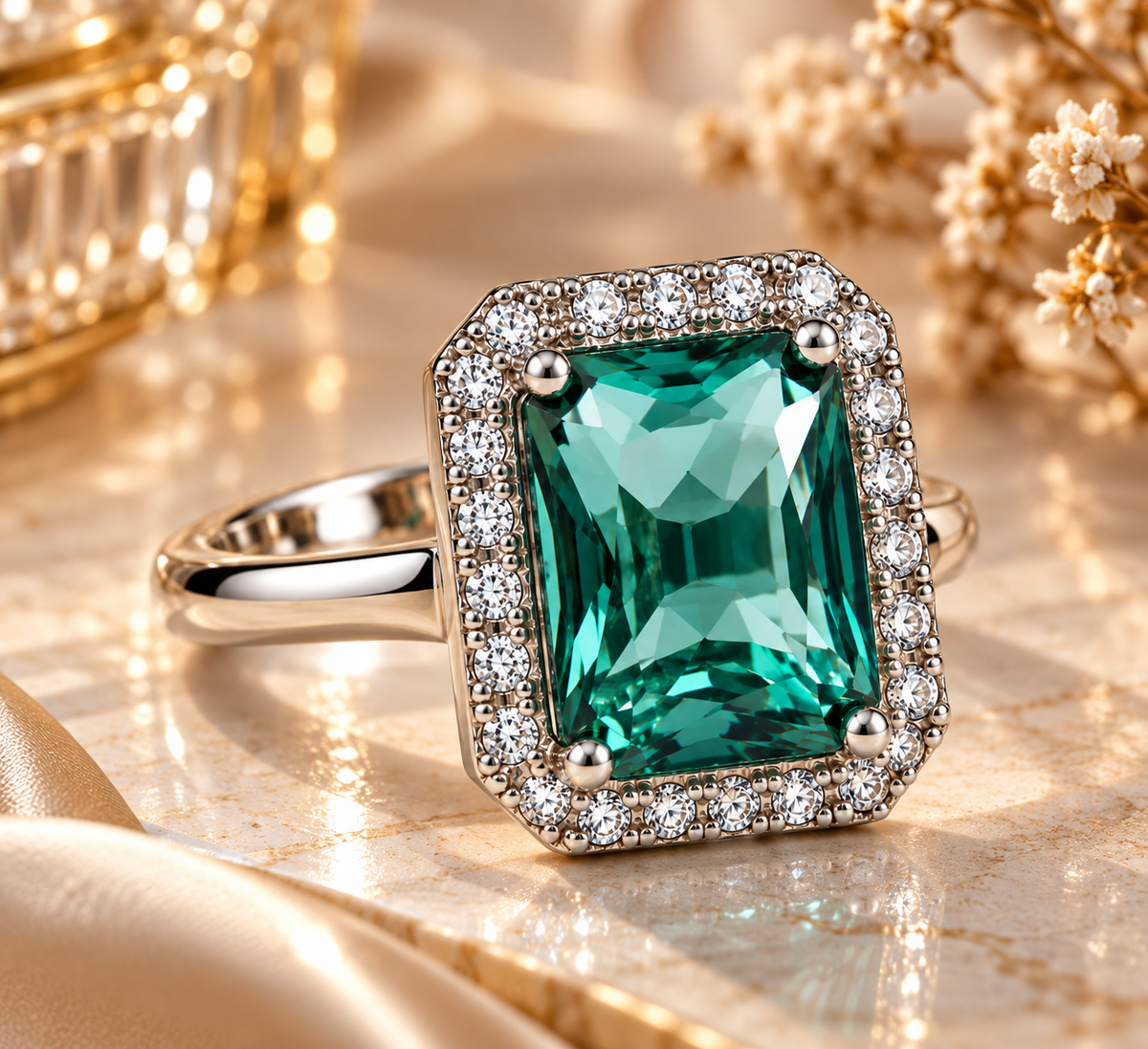 Premium Aqua Green Gemstone Statement Ring