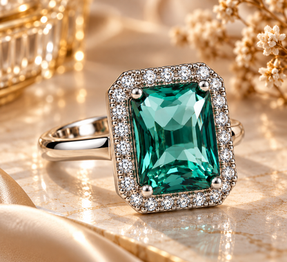 Premium Aqua Green Gemstone Statement Ring