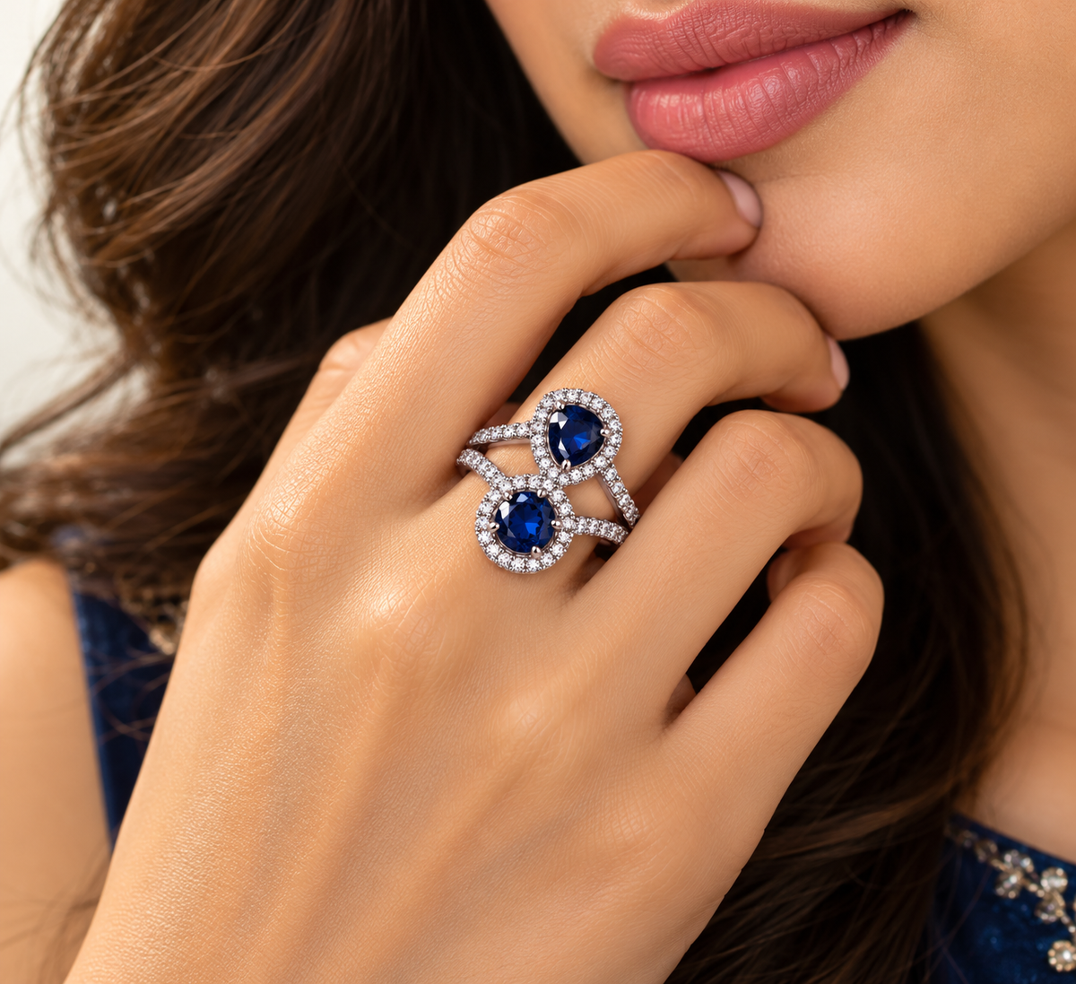 Sapphire Blue Double-Stone Statement Ring