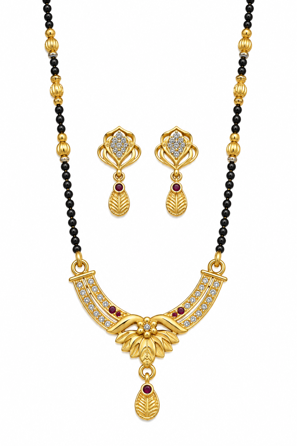Premium Gold-Toned Mangalsutra Set with Matching Earrings