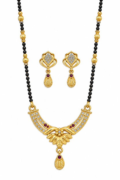 Premium Gold-Toned Mangalsutra Set with Matching Earrings