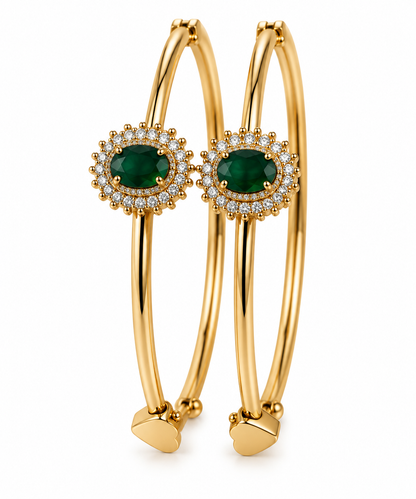 Premium Gold-Toned Emerald Green Crystal Bangle Bracelet