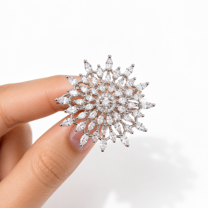 Elegant Crystal Sunburst Statement Ring