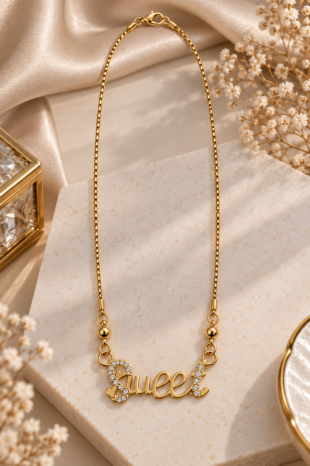 Premium Gold-Toned “Queen” Script Pendant Necklace