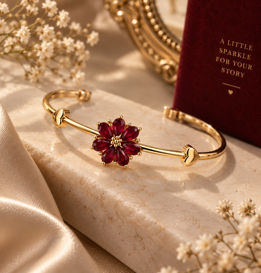 Premium Gold-Toned Ruby Red Floral Bracelet