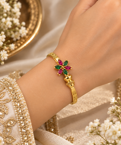 Gold-Toned Multicolour Floral Bracelet