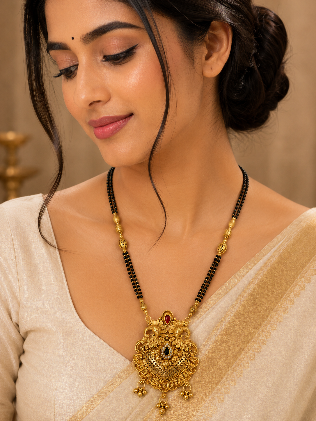 Antique Gold Peacock Motif Mangalsutra