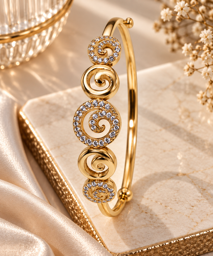 Premium Gold-Toned Spiral Crystal Cuff Bracelet