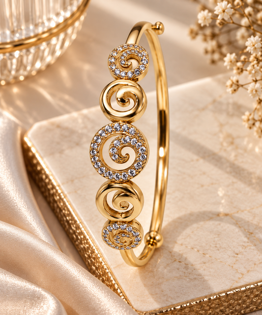 Premium Gold-Toned Spiral Crystal Cuff Bracelet