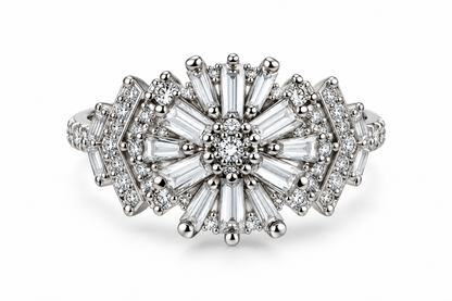 Silver Crystal Sunburst Statement Ring
