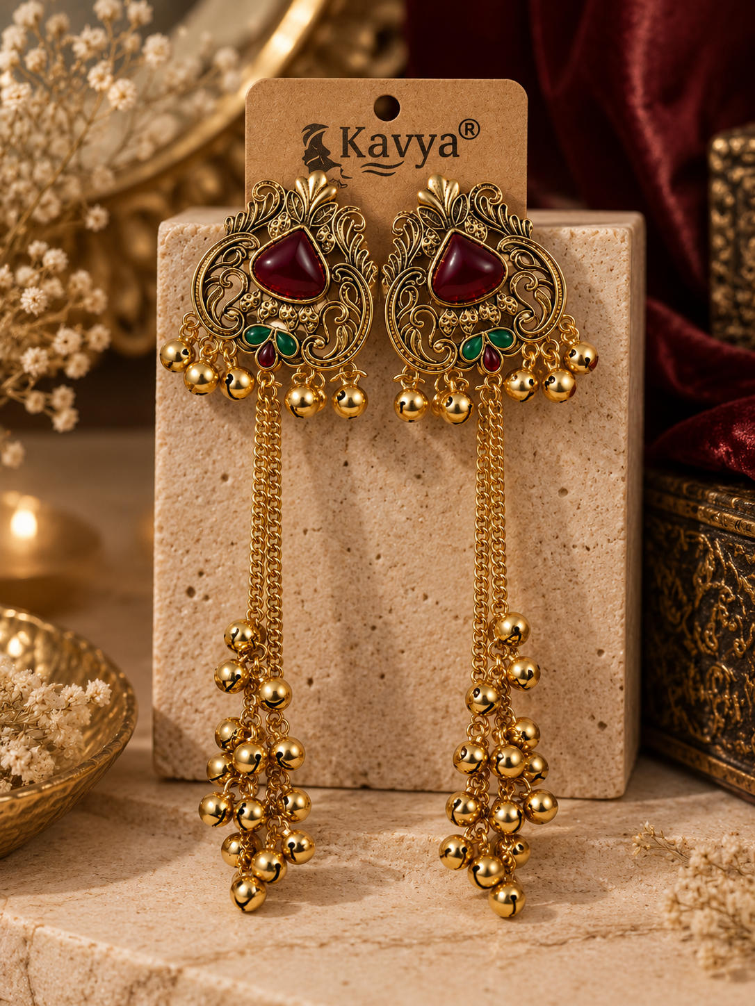 Premium Antique Gold Long Tassel Earrings