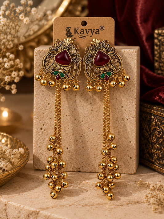 Premium Antique Gold Long Tassel Earrings