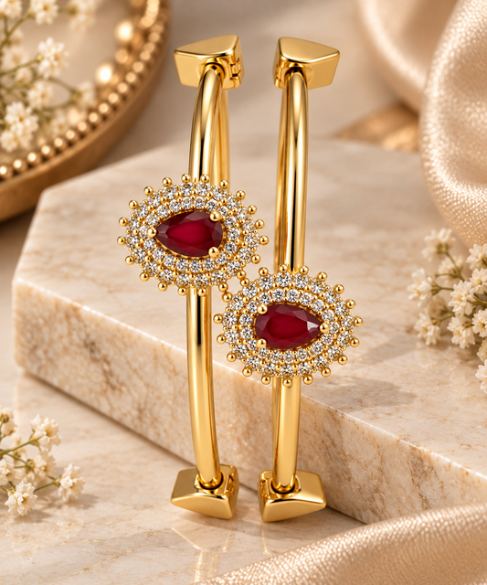 Gold-Toned Red Stone Double-Band Bracelet