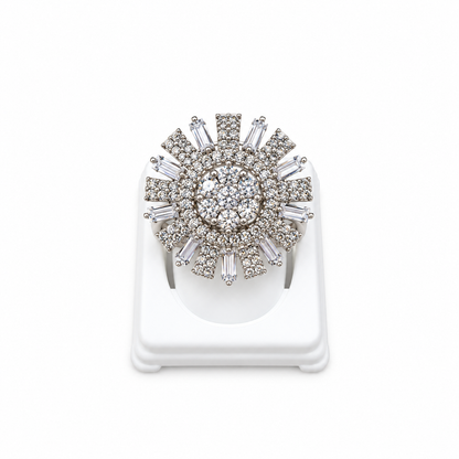 Silver-Toned Crystal Sunburst Statement Ring