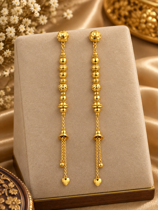Premium Golden Textured Beaded Chain Drop Earrings