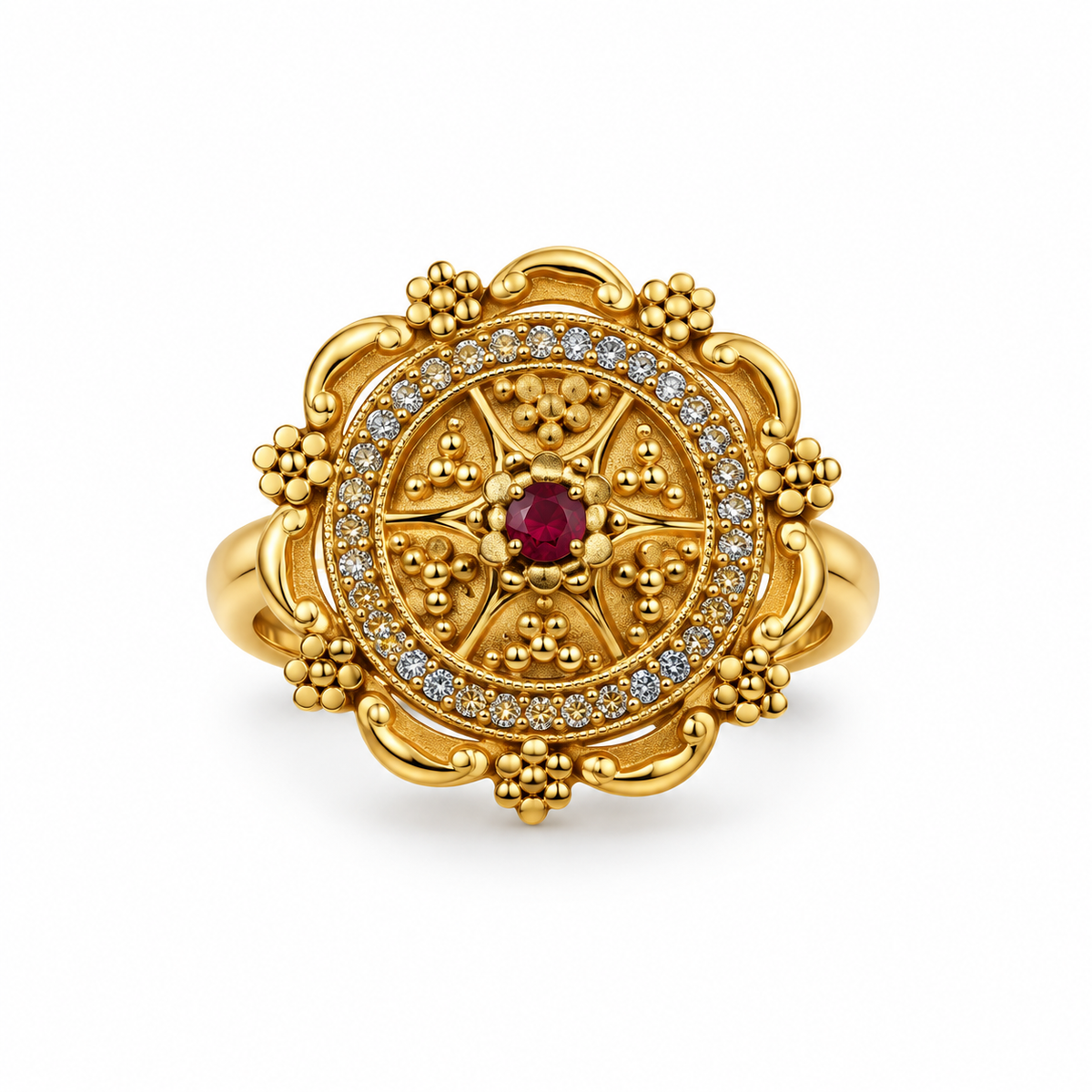 Premium Gold-Toned Ornate Floral Ring