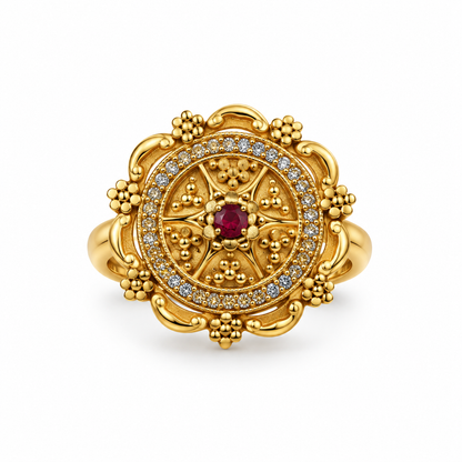Premium Gold-Toned Ornate Floral Ring