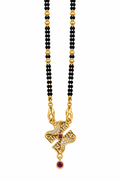 Elegant Black-Beaded Mangalsutra with Bow-Shaped Pendant