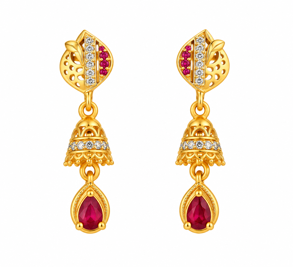 Gold-Toned Ruby Jhumka Drop Earrings