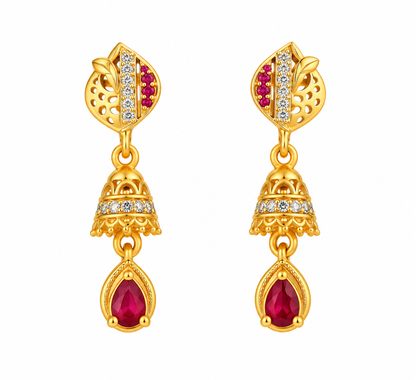 Gold-Toned Ruby Jhumka Drop Earrings