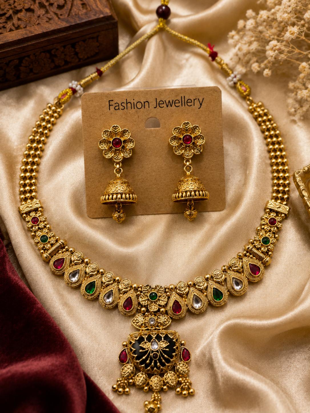 Royal Kundan Multicolor Necklace & Jhumka Set