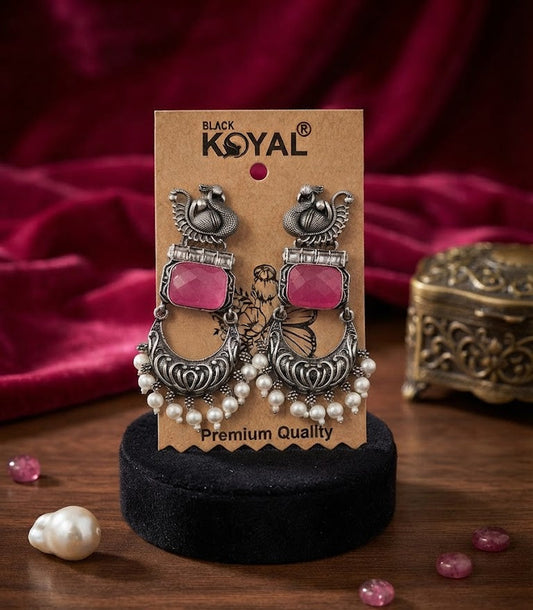 Premium Pink Koyal Peacock Chandbali Earrings
