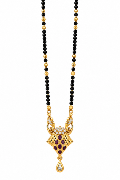 Gold-Toned Black Beaded Mangalsutra with Floral Pendant
