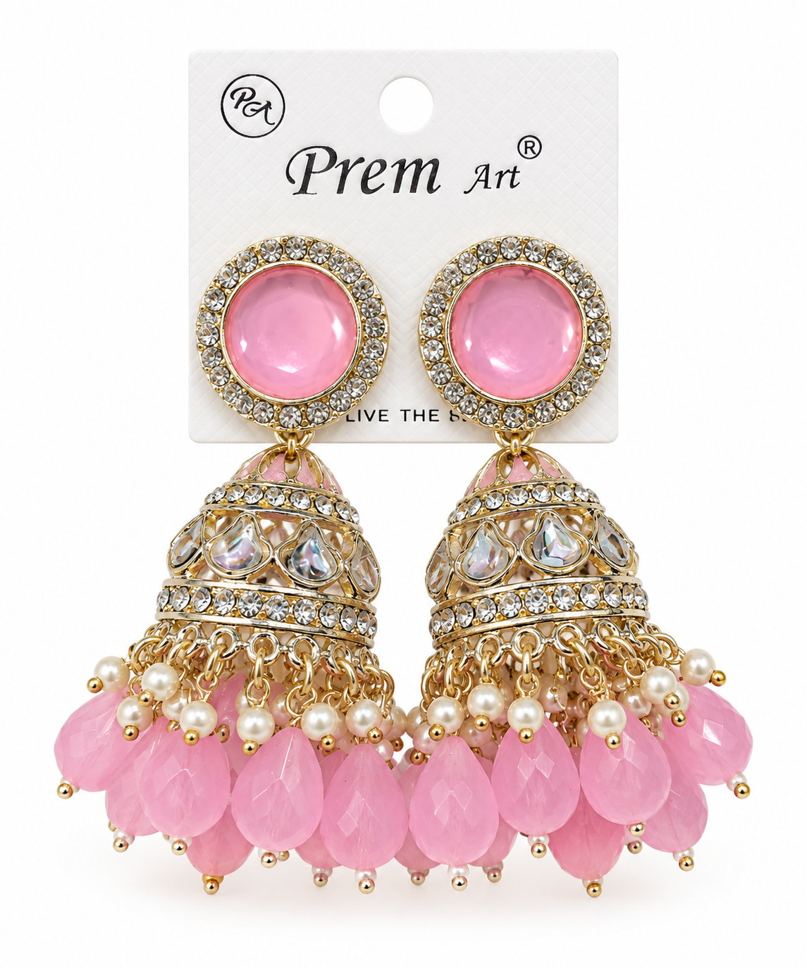 Pink Stone Gold-Toned Jhumka Earrings