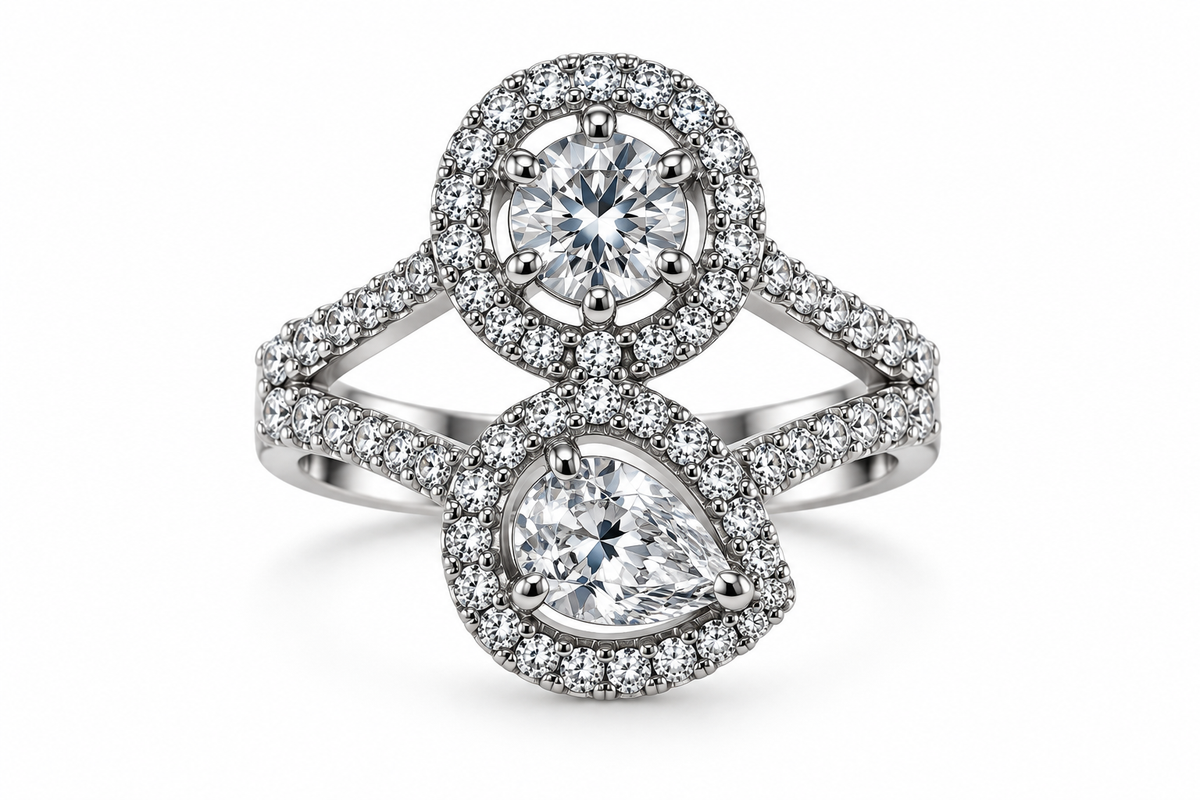 Crystal Double Halo Geometric Statement Ring