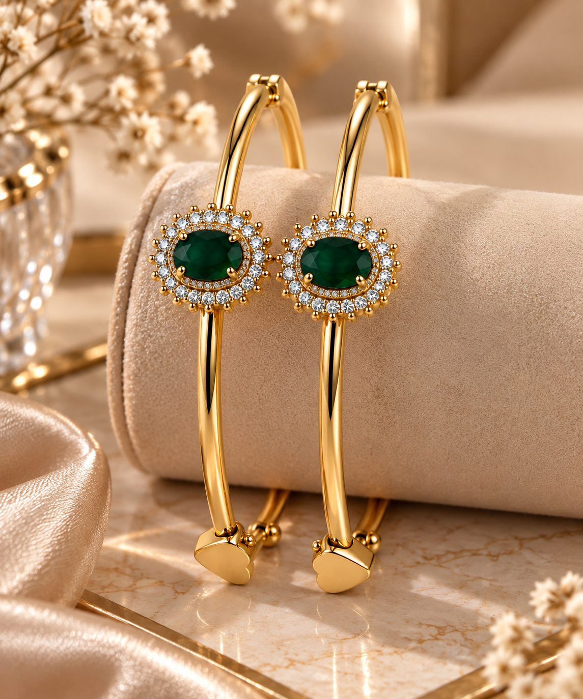 Premium Gold-Toned Emerald Green Crystal Bangle Bracelet
