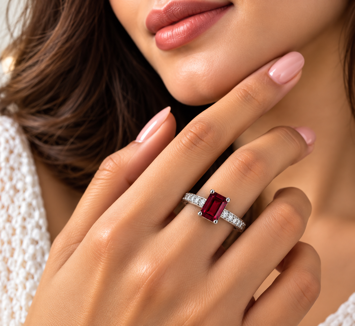 Burgundy Garnet Solitaire Statement Ring