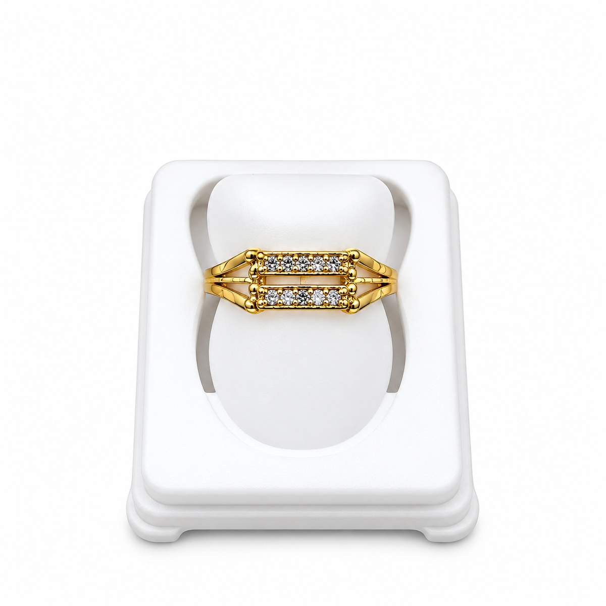 Gold-Toned Geometric Crystal Ring
