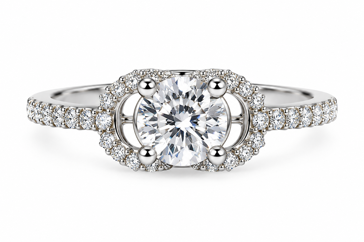 Classic Crystal Halo Solitaire Statement Ring