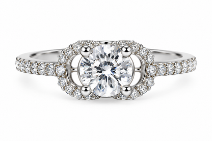 Classic Crystal Halo Solitaire Statement Ring