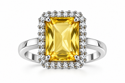 Golden Yellow Rectangular Halo Statement Ring