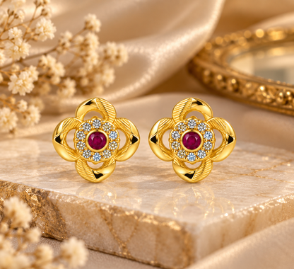 Premium Gold-Tone Floral Stud Earrings