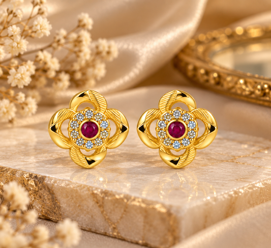 Premium Gold-Tone Floral Stud Earrings