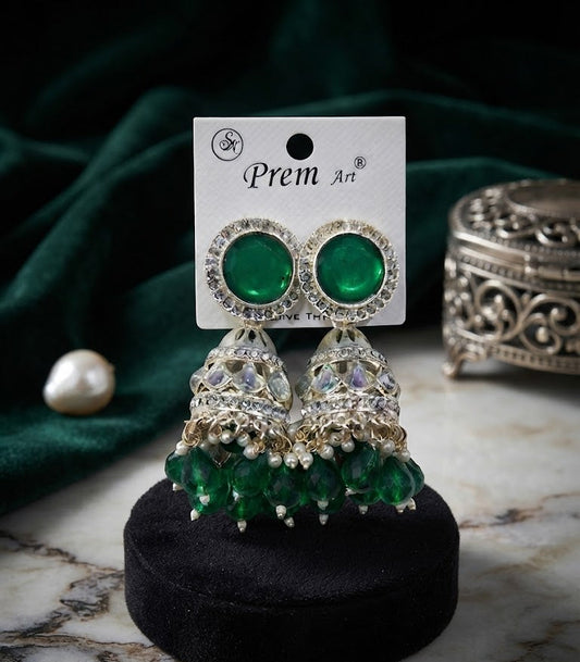 Premium Green Crystal Jhumka Earrings