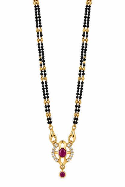 Elegant Black Beaded Mangalsutra with Ruby-Toned