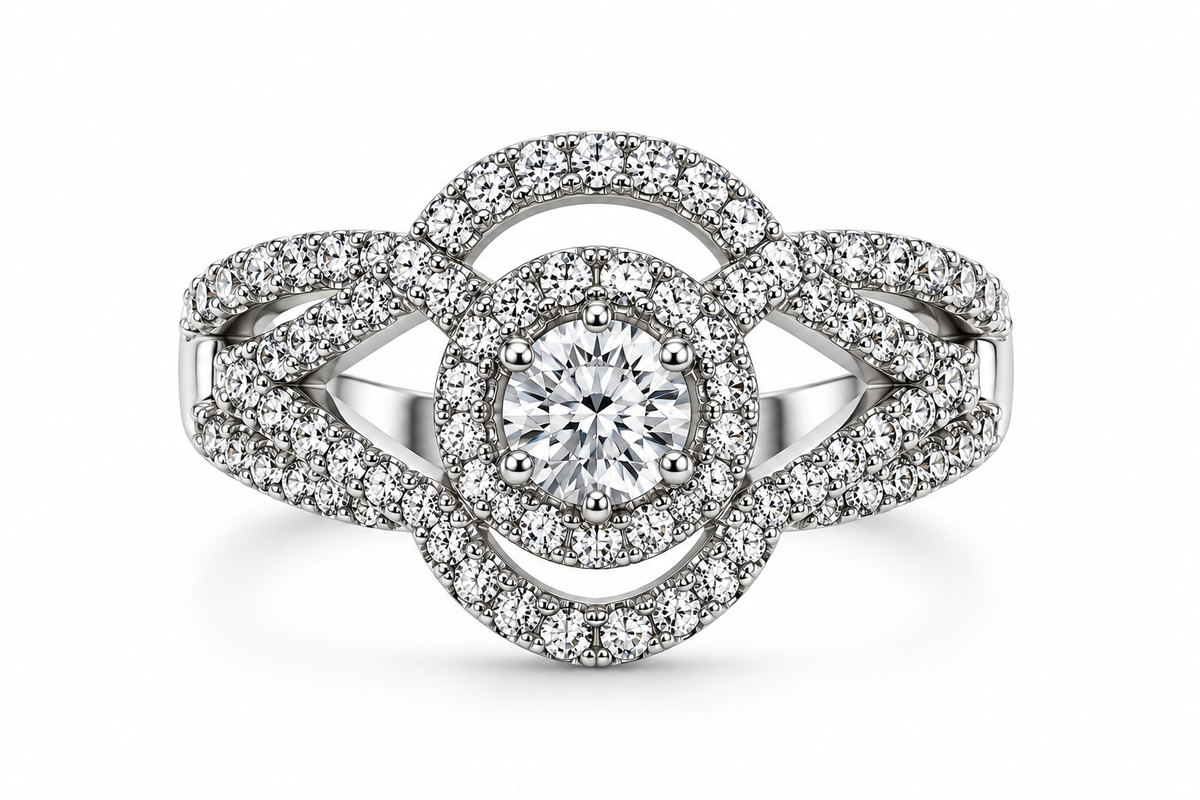 Crystal Heart Halo Statement Ring