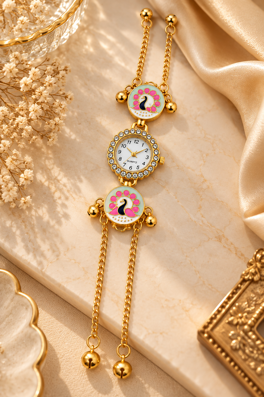 Elegant Gold-Toned Peacock Pendant Watch